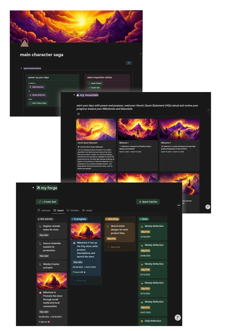 The Main Character Saga system in Notion
