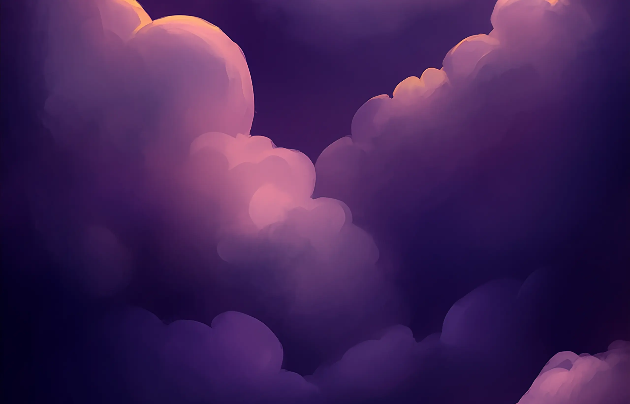 Soft violet clouds at altitude — the headspace of a long, unbroken focus sprint.